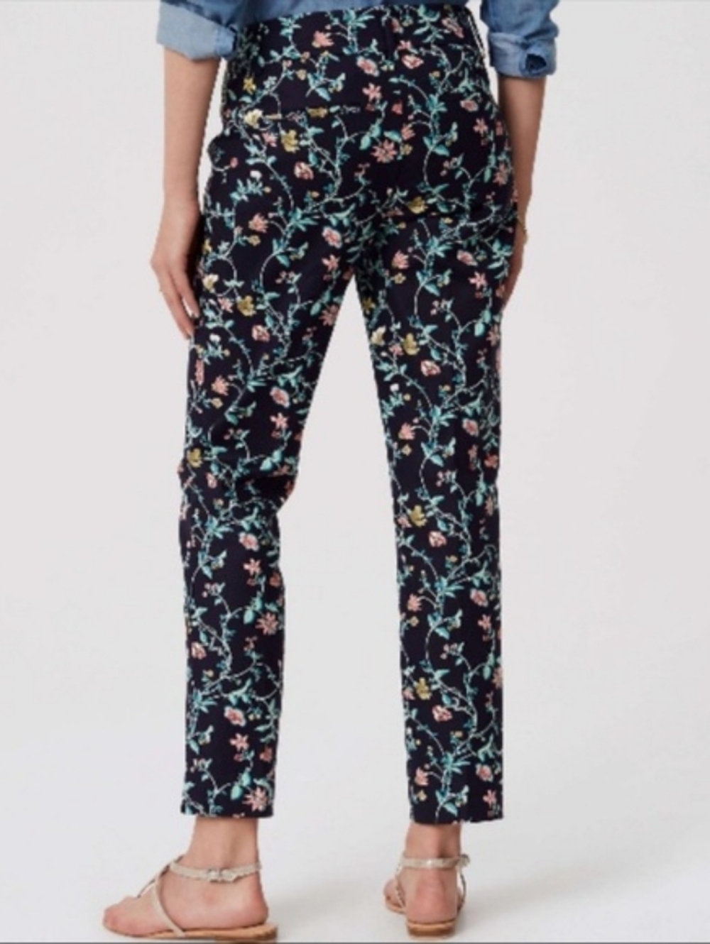 LOFT Marisa The Riviera Pant Navy Floral Print Ankle Crop Pants Size 2